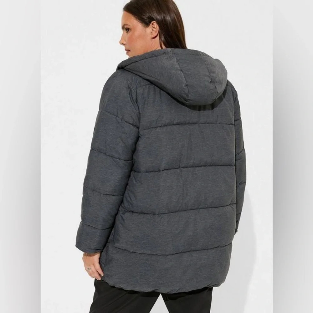 TORRID Longline Hooded Puffer NWT in space dye gray 14/16W - Picture 4 of 15